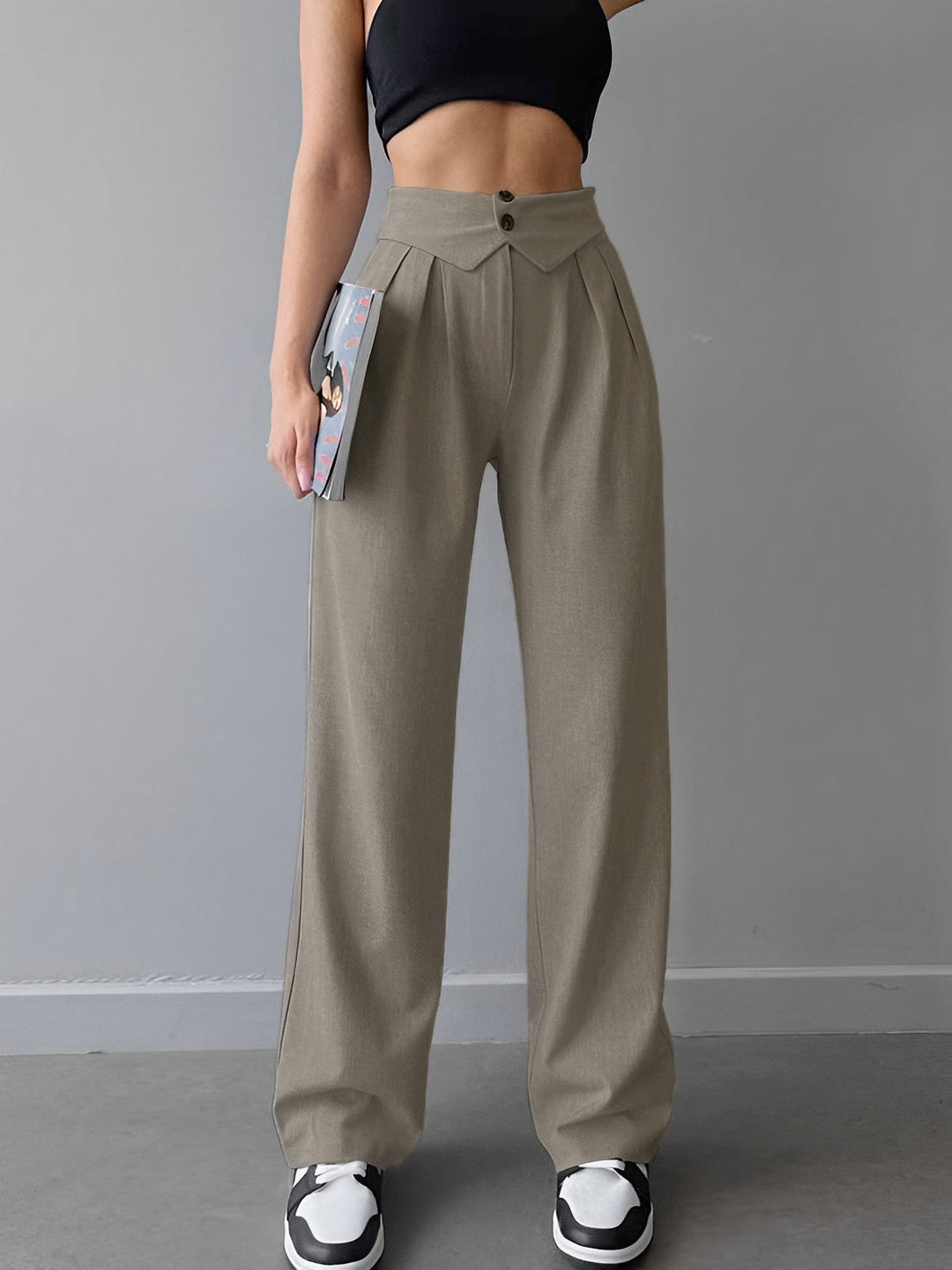Pantalon Robe Jambe Droite à Taille Plissée