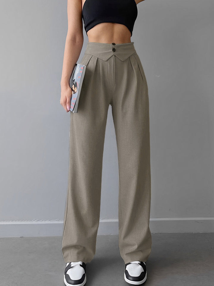 Pantalon Robe Jambe Droite à Taille Plissée