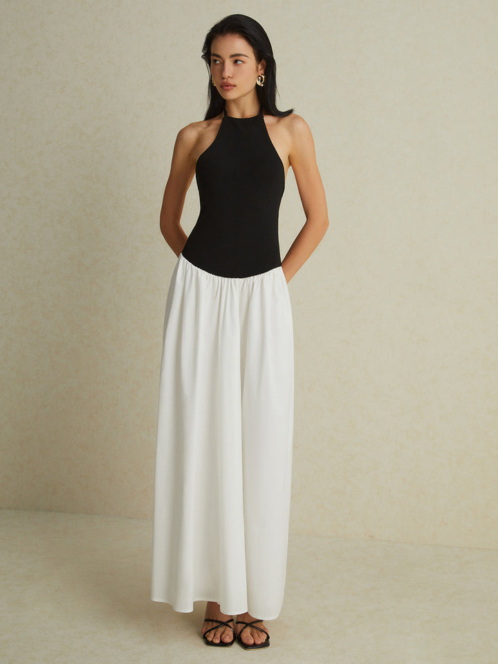 Robe longue à col Bardot bicolore