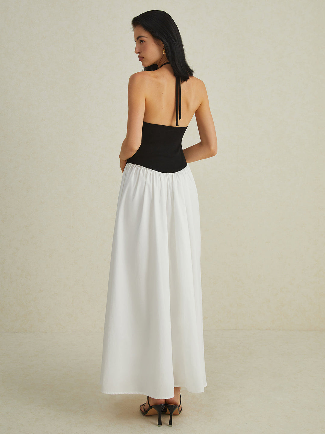 Robe longue à col Bardot bicolore