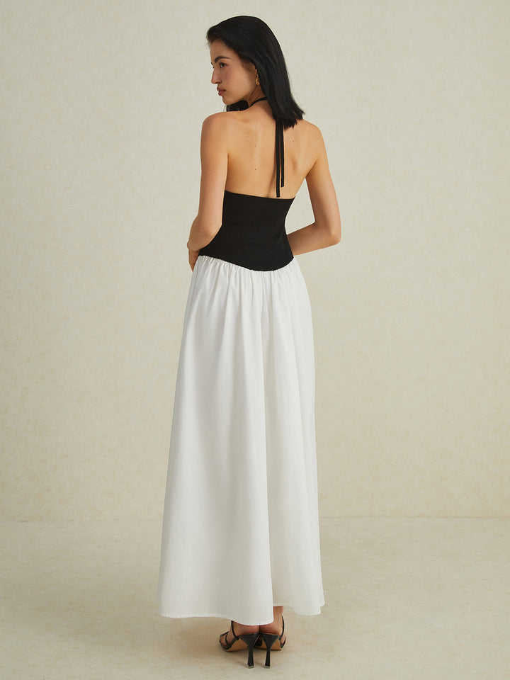 Robe longue à col Bardot bicolore