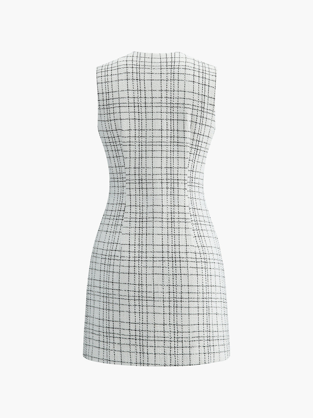 Robe Courte Sans Manches à Boutons en Perle à Imprimé Plaid