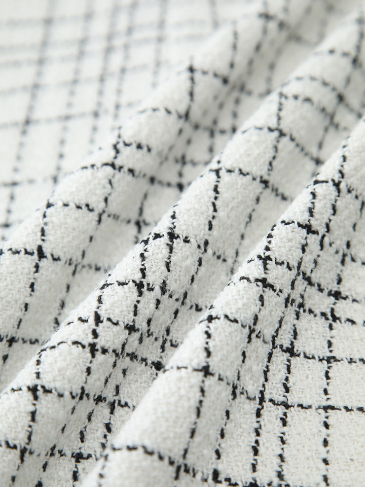 Robe Courte Sans Manches à Boutons en Perle à Imprimé Plaid