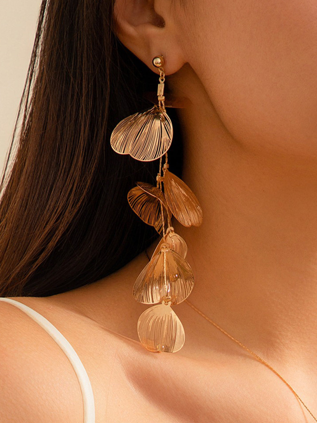 Boucles d'oreilles pendantes longues feuilles de Ginkgo