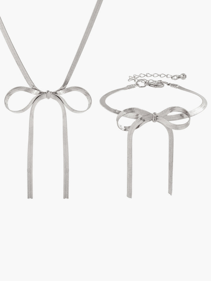 Ensemble Collier Bracelet à Pompon Nœud