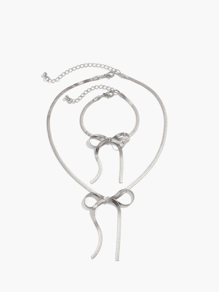 Ensemble Collier Bracelet à Pompon Nœud