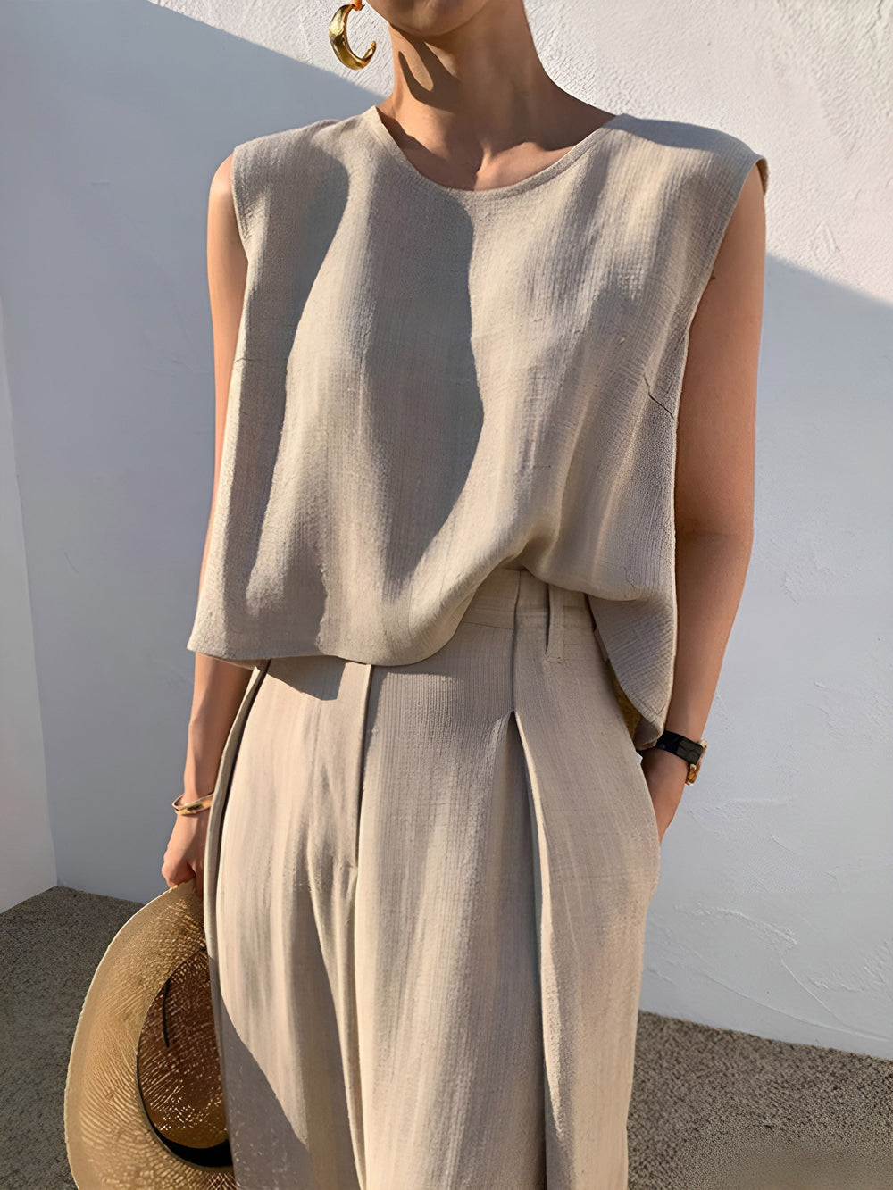 Ensemble Pantalon Casual en Mélange de Lin