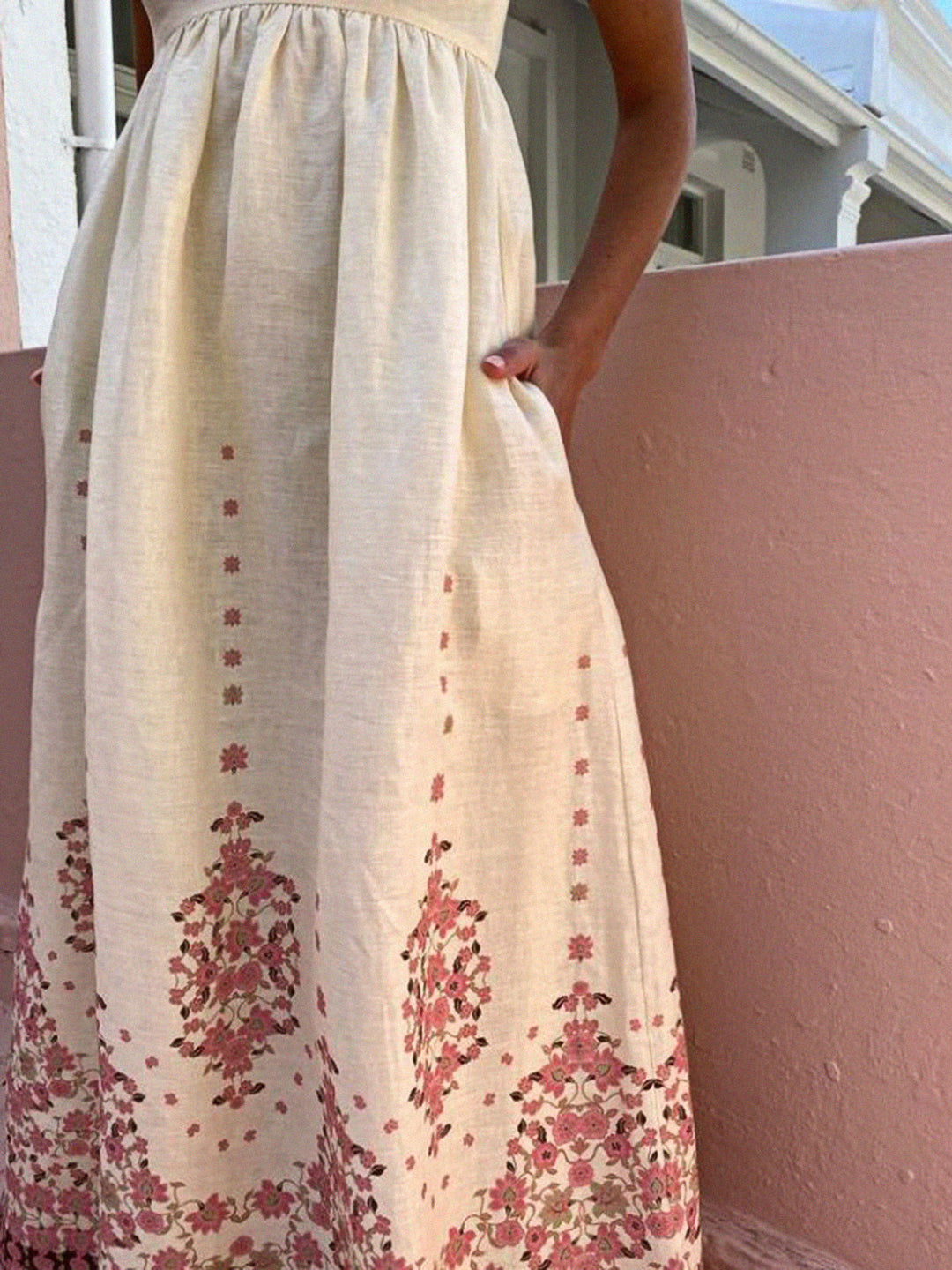 Robe Longue à Bretelles Spaghetti et Imprimé Floral