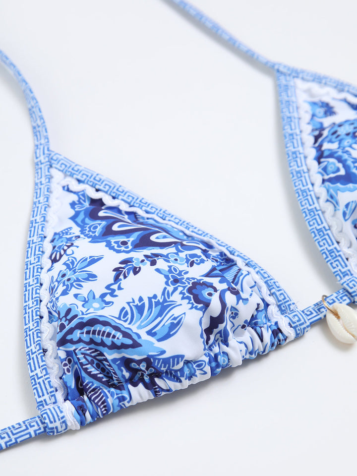 Ensemble Bikini Noué à Manches Habillées Imprimé