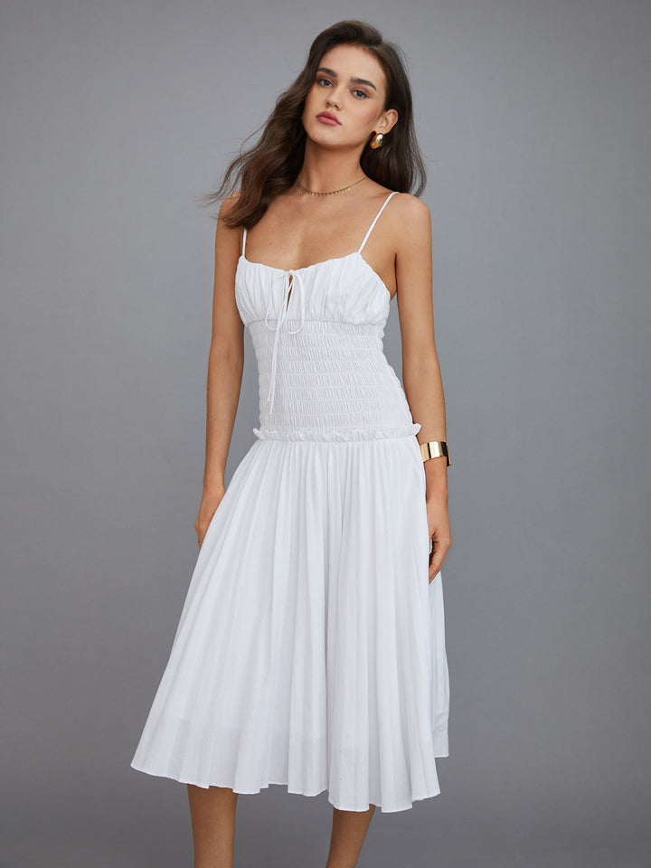 Robe Mi-longue à Découpe à Volants et Cravate