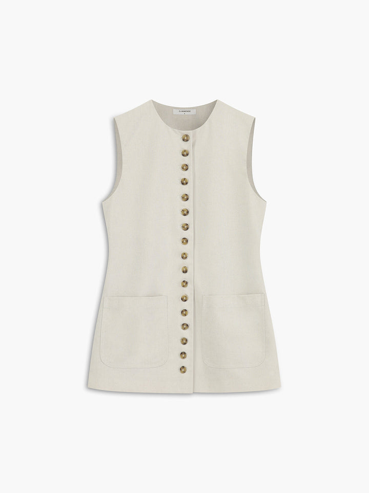 Gilet boutonné en coton et lin