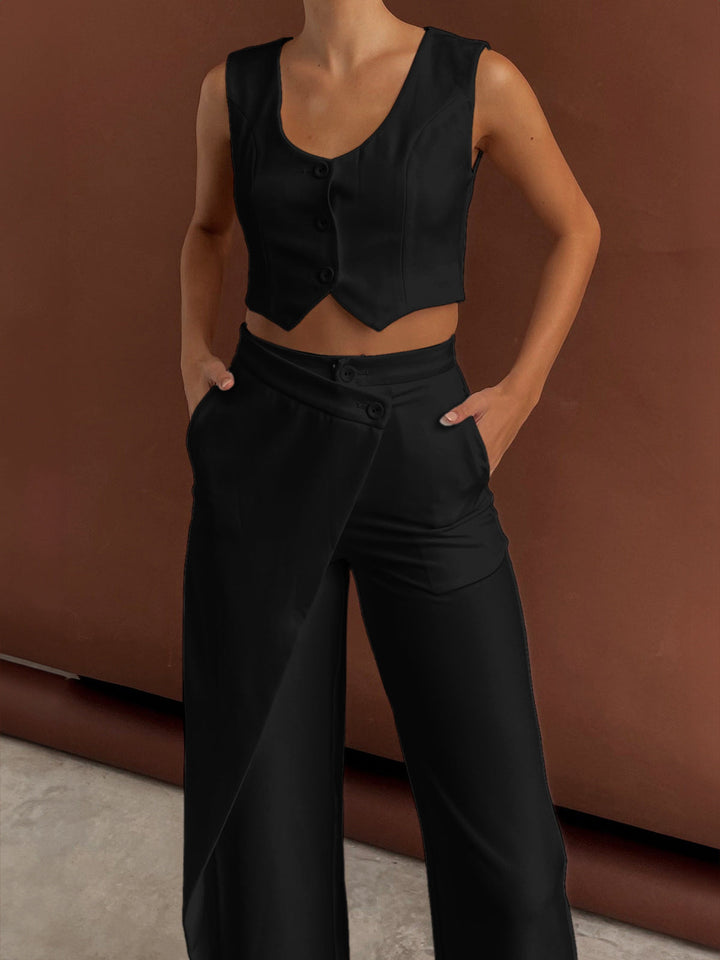 Ensemble Pantalon Jambe Droite Asymétrique Uni