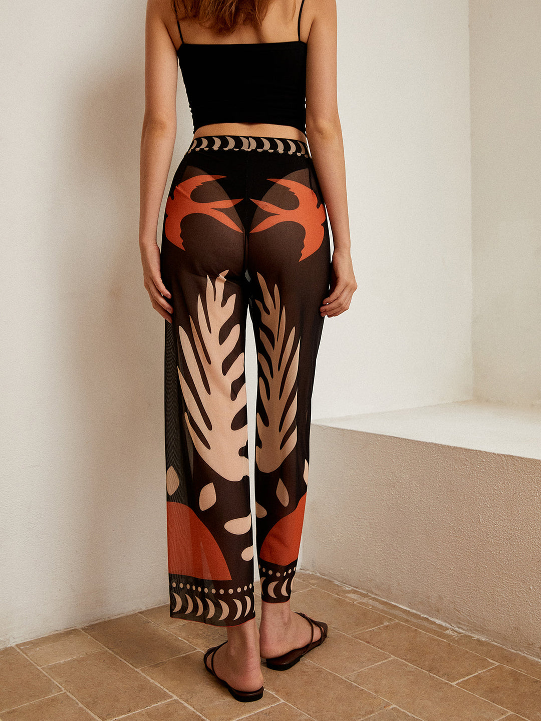 Pantalon Transparents en Maille Imprimé Oiseau