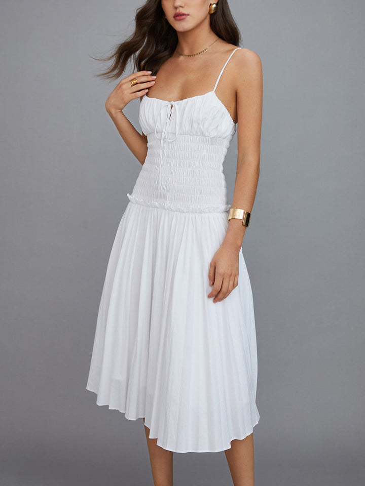 Robe Mi-longue à Découpe à Volants et Cravate