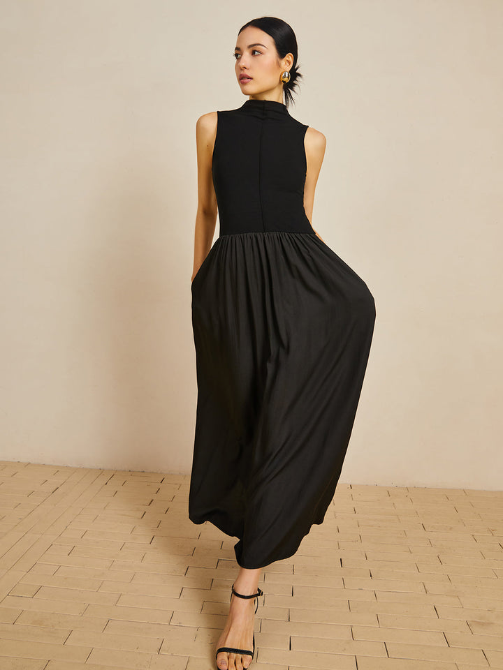 Robe Longue Sans Manches à Col Roulé Uni