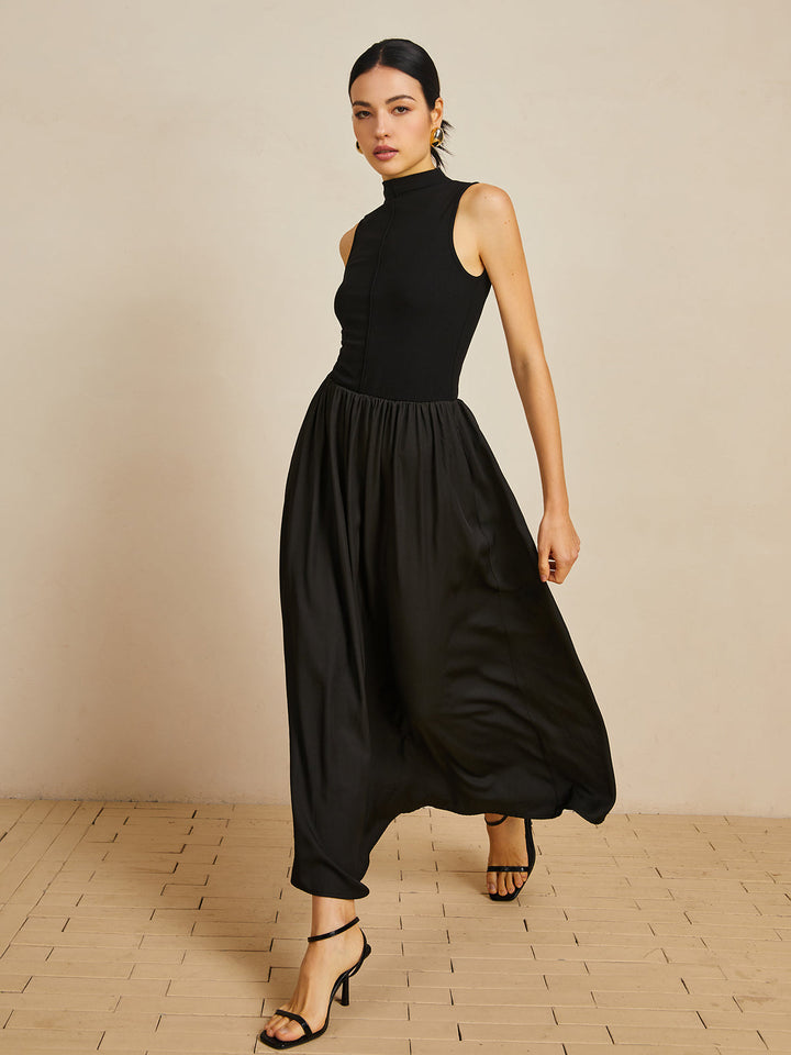 Robe Longue Sans Manches à Col Roulé Uni