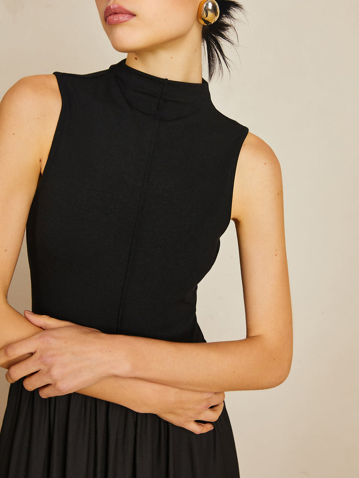 Robe Longue Sans Manches à Col Roulé Uni