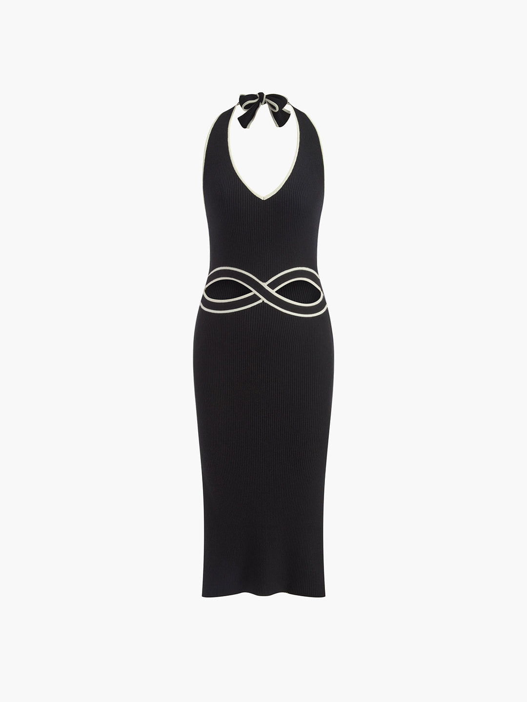 Robe Longue en Tricot avec Col Halter et Décolleté