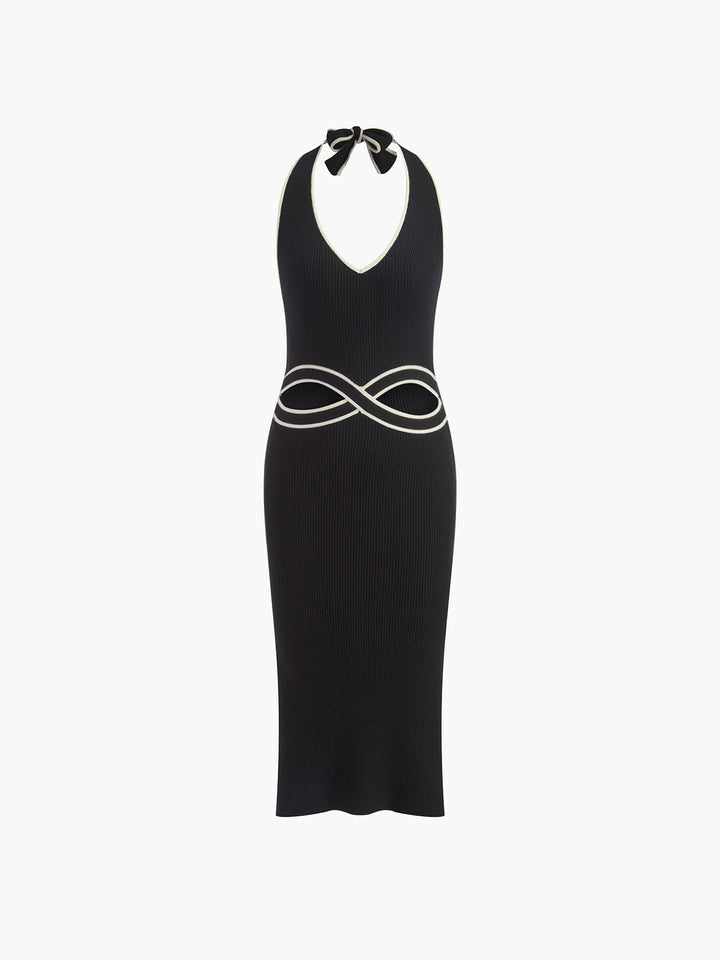 Robe Longue en Tricot avec Col Halter et Décolleté