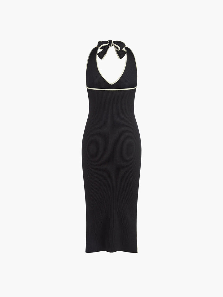 Robe Longue en Tricot avec Col Halter et Décolleté