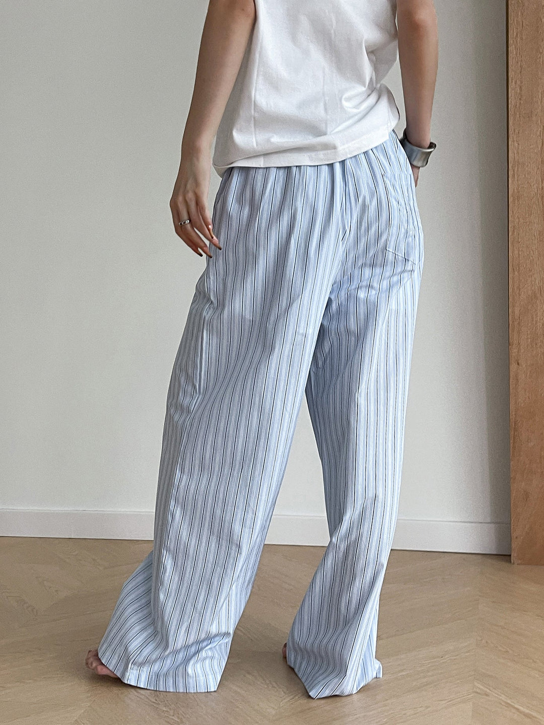 Pantalons Taille Haute Lâche à Double Ceinture et Cravate