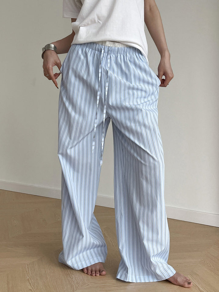 Pantalons Taille Haute Lâche à Double Ceinture et Cravate