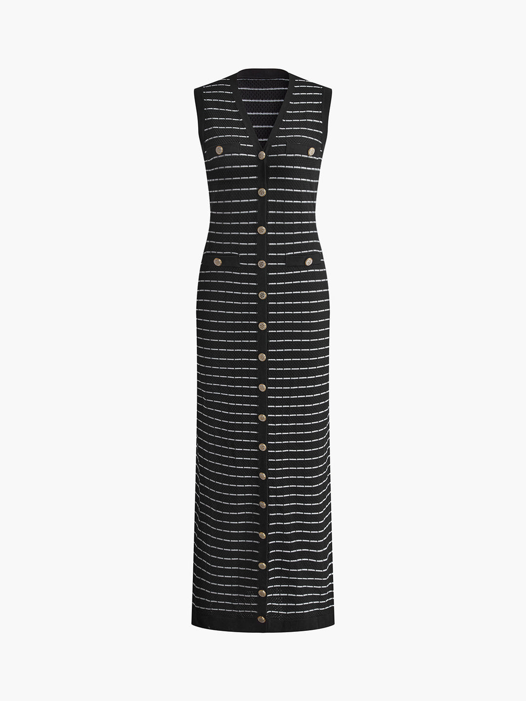 Robe Pull Longue en Métal à Boutons Rayés