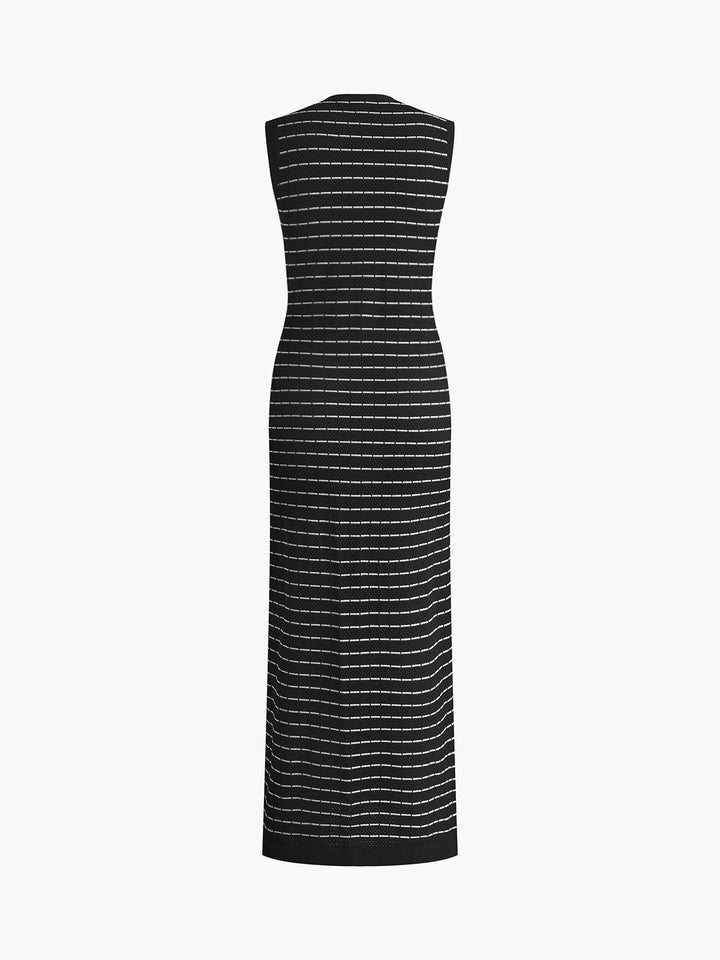 Robe Pull Longue en Métal à Boutons Rayés
