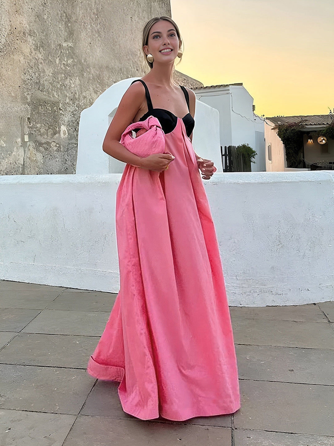 Robe Longue à Bretelles Soutien-gorge Splicing