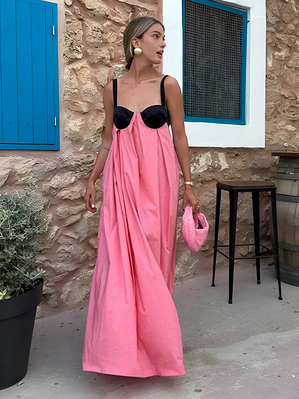Robe Longue à Bretelles Soutien-gorge Splicing