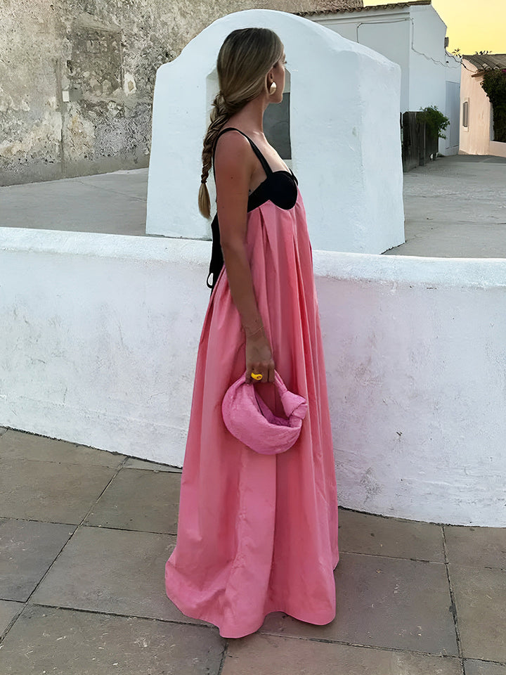 Robe Longue à Bretelles Soutien-gorge Splicing