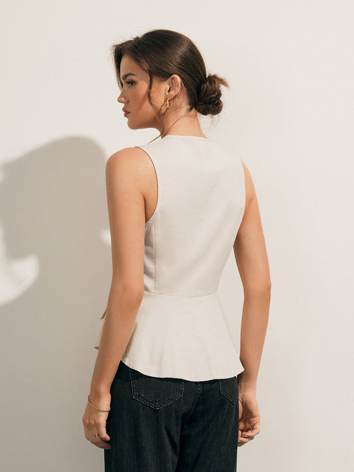 Gilet boutonnée en mélange de lin à ourlet brut