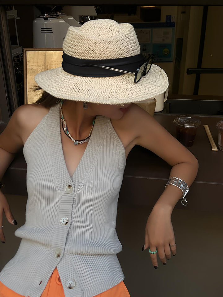 Gilet en tricot à encolure en V boutonnée