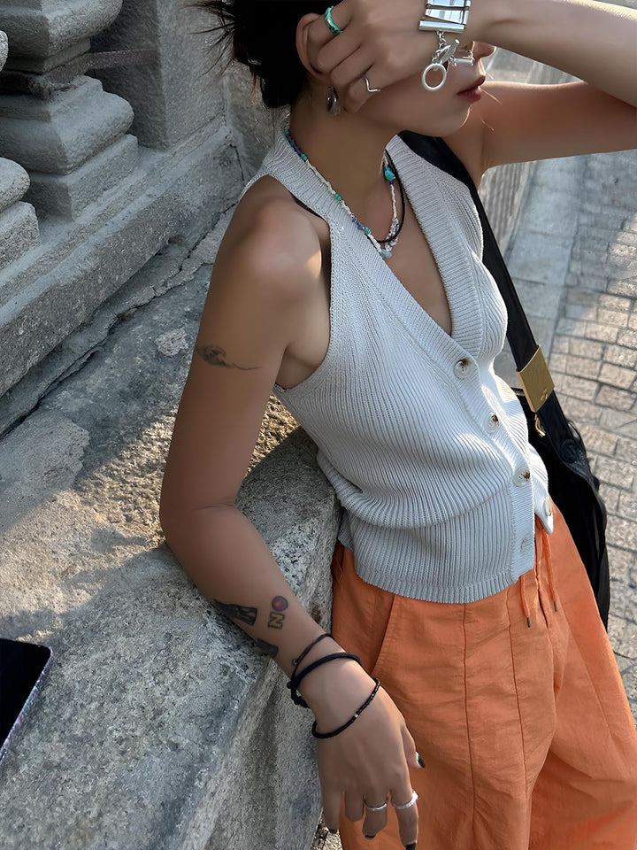 Gilet en tricot à encolure en V boutonnée
