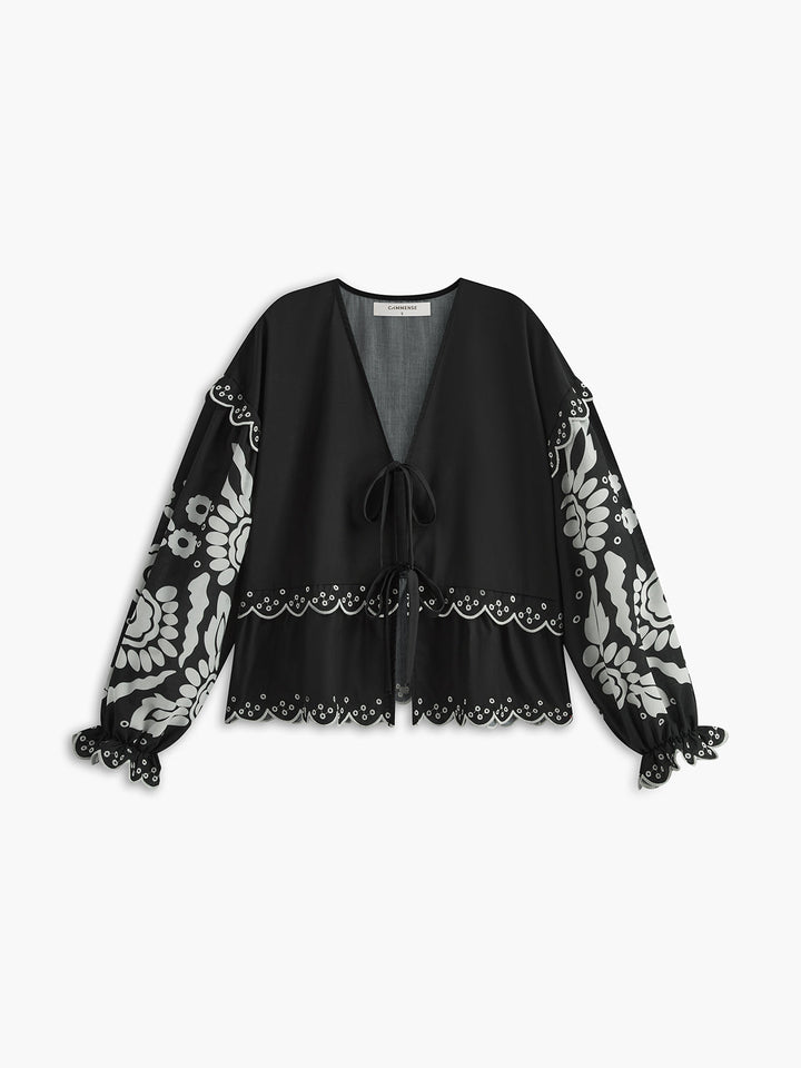 Blouse Nœud à Imprimé Volanté