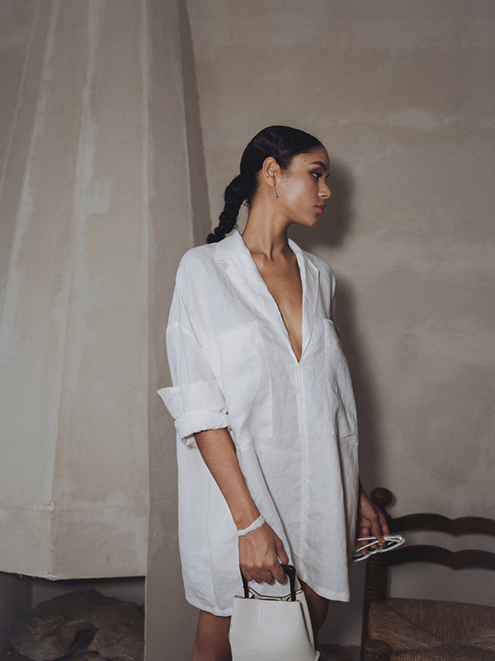 Robe Longue Semi-Transparente à Poches en Lin