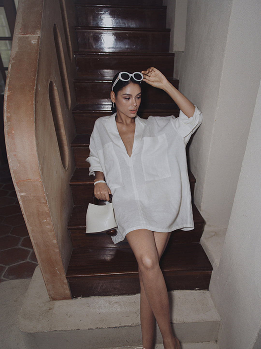 Robe Longue Semi-Transparente à Poches en Lin