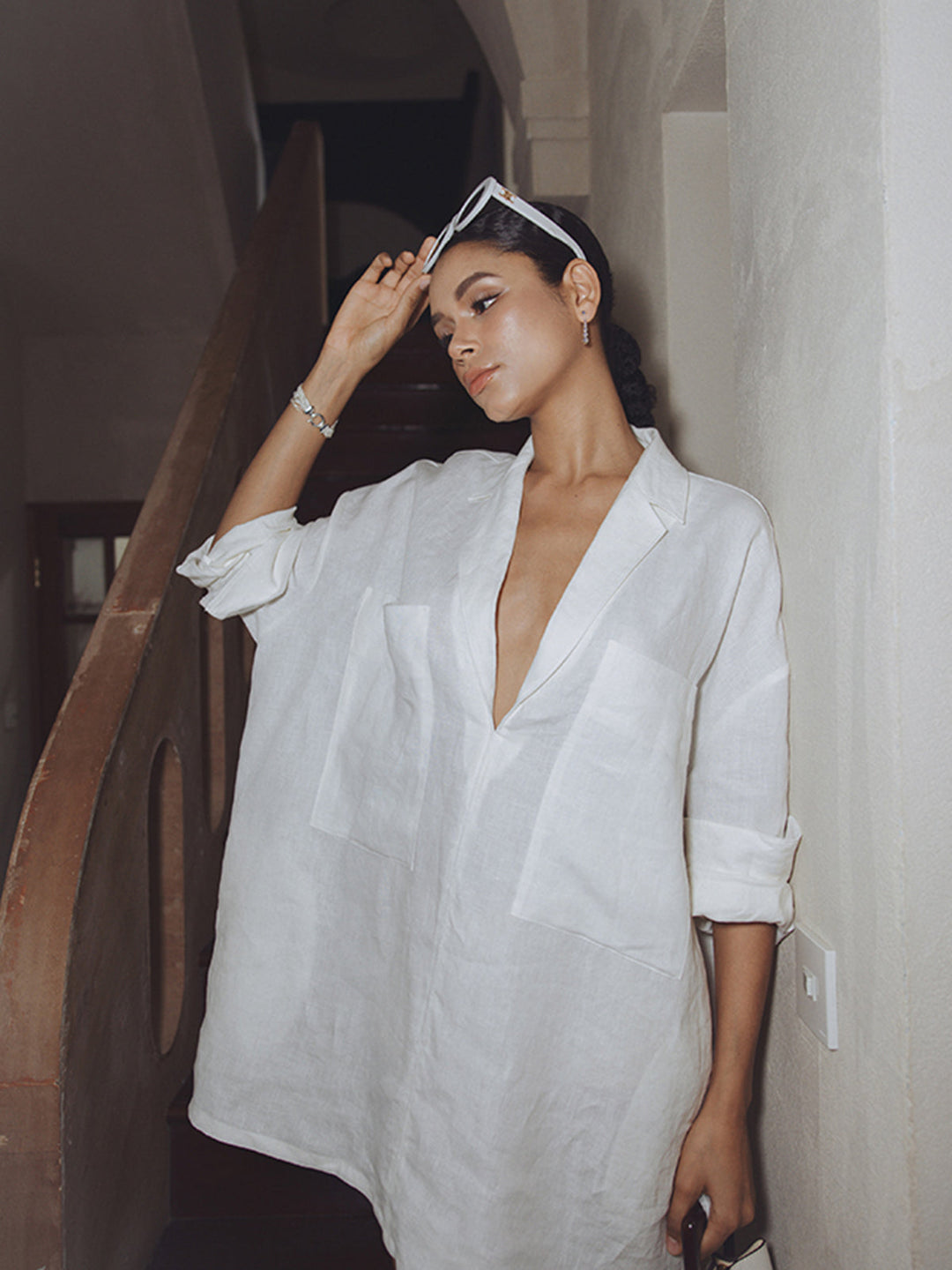 Robe Longue Semi-Transparente à Poches en Lin
