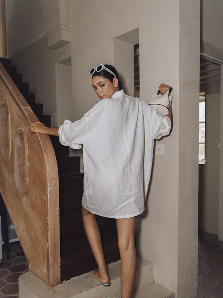 Robe Longue Semi-Transparente à Poches en Lin