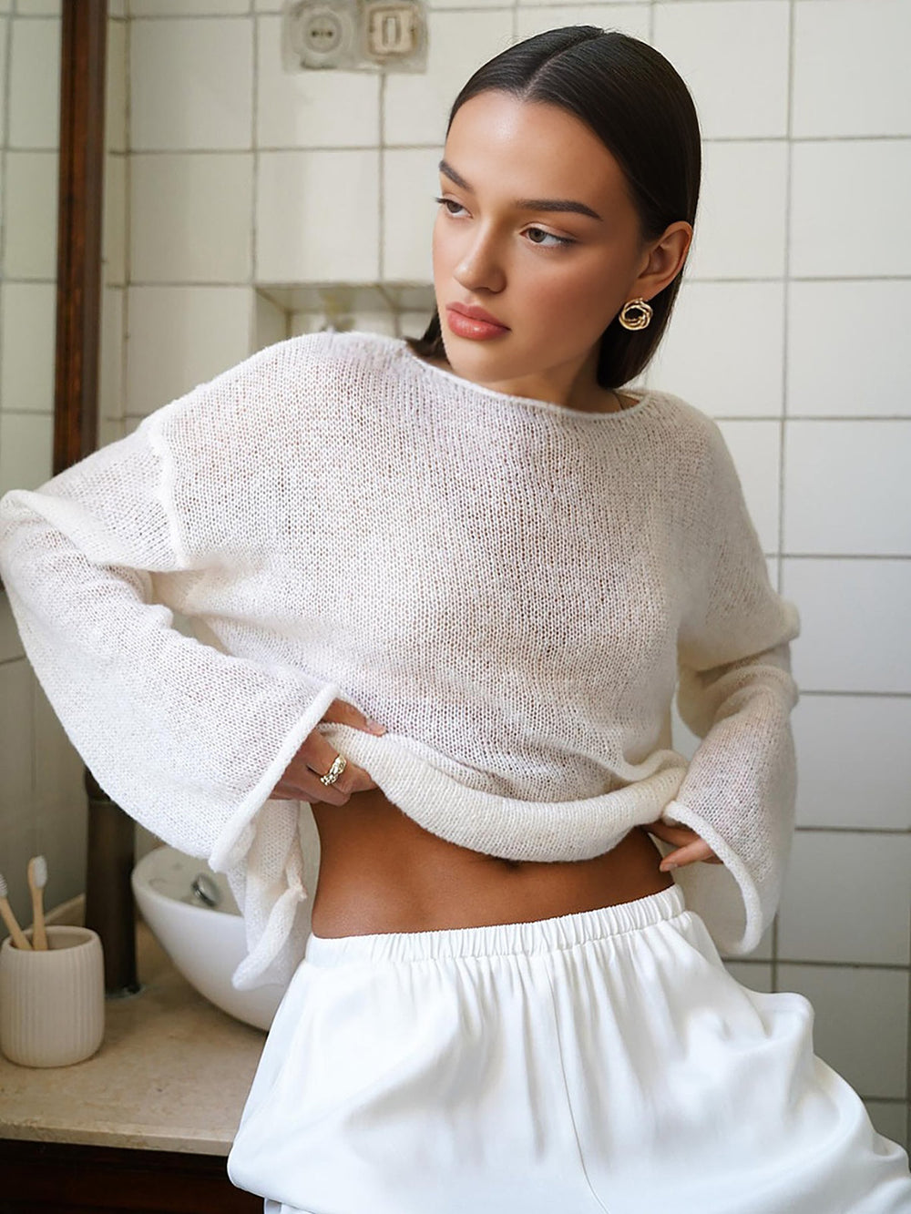 Haut en tricot ajusté drapé creux
