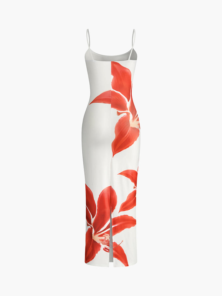 Robe Longue Longue Sans Manches Imprimée Florale