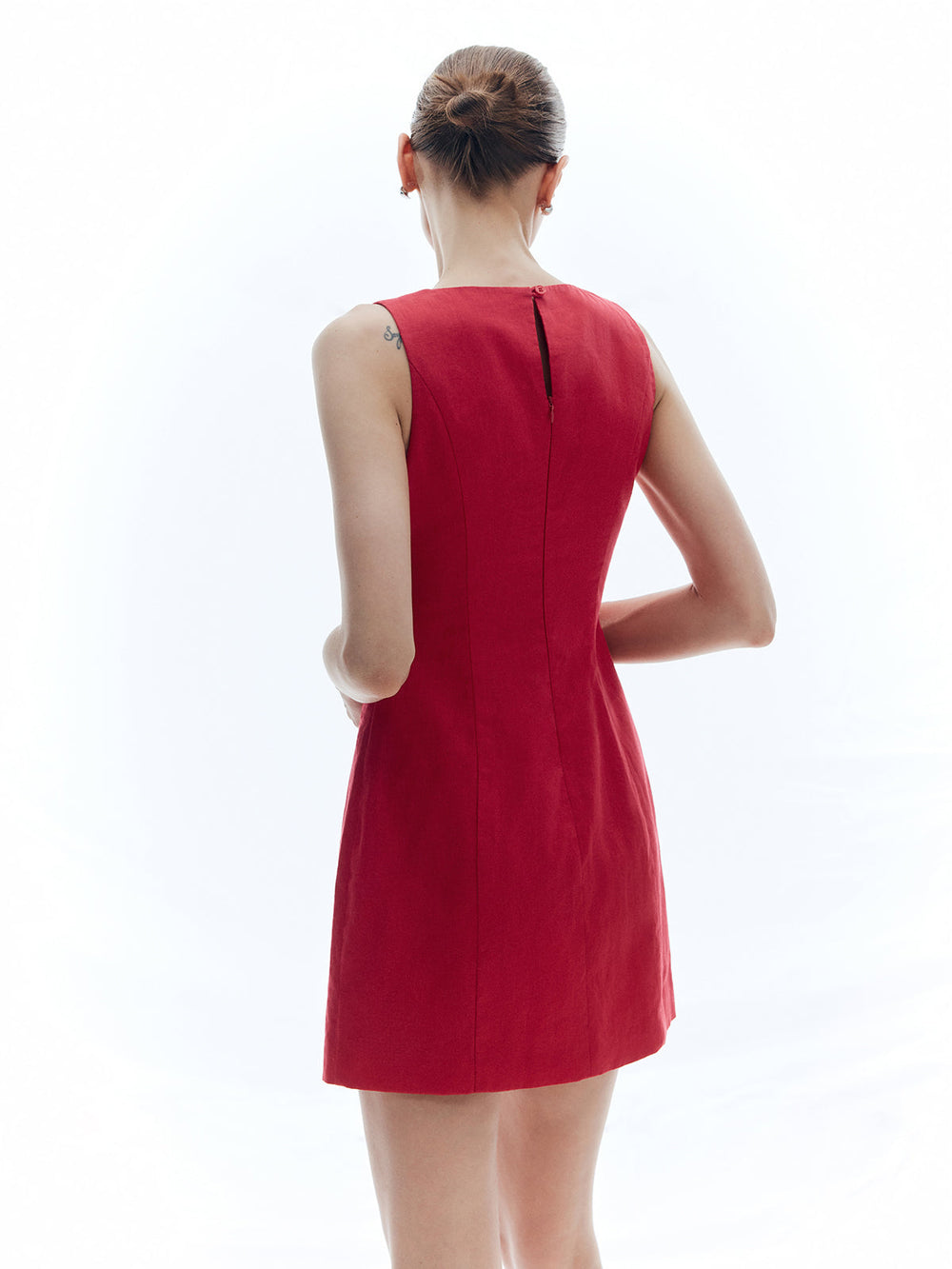 Robe Habillée Ajustée Sans Manches en Coton et Lin
