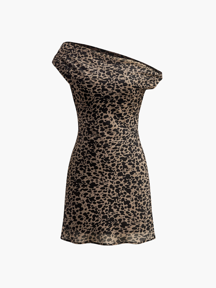 Robe Courte Imprimée à Col Asymétrique