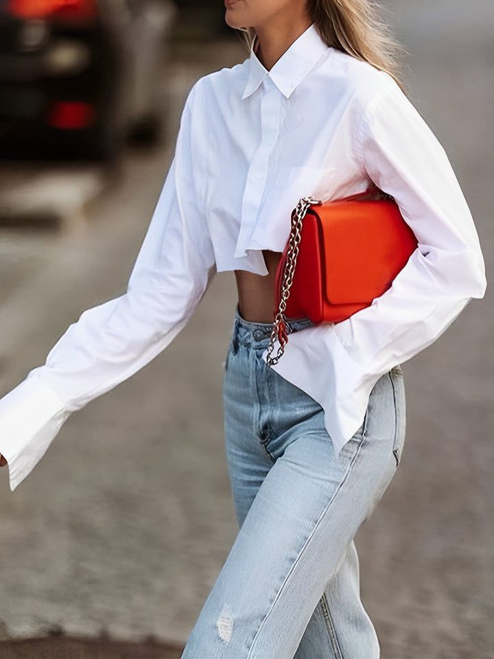 Chemise Courte en Coton Asymétrique