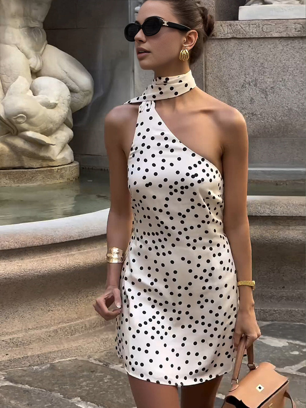 Robe Asymétrique Pois Satinés