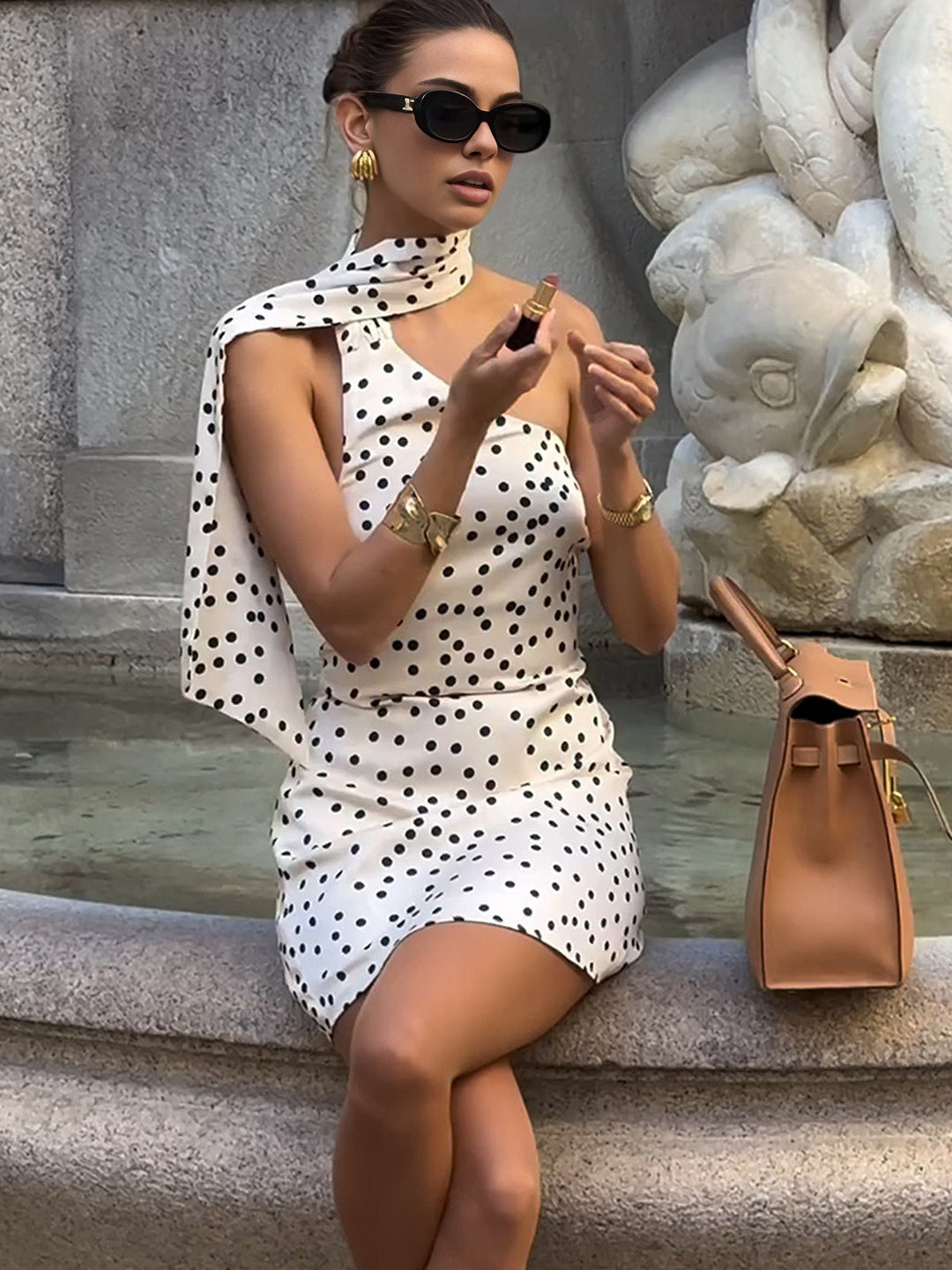 Robe Asymétrique Pois Satinés