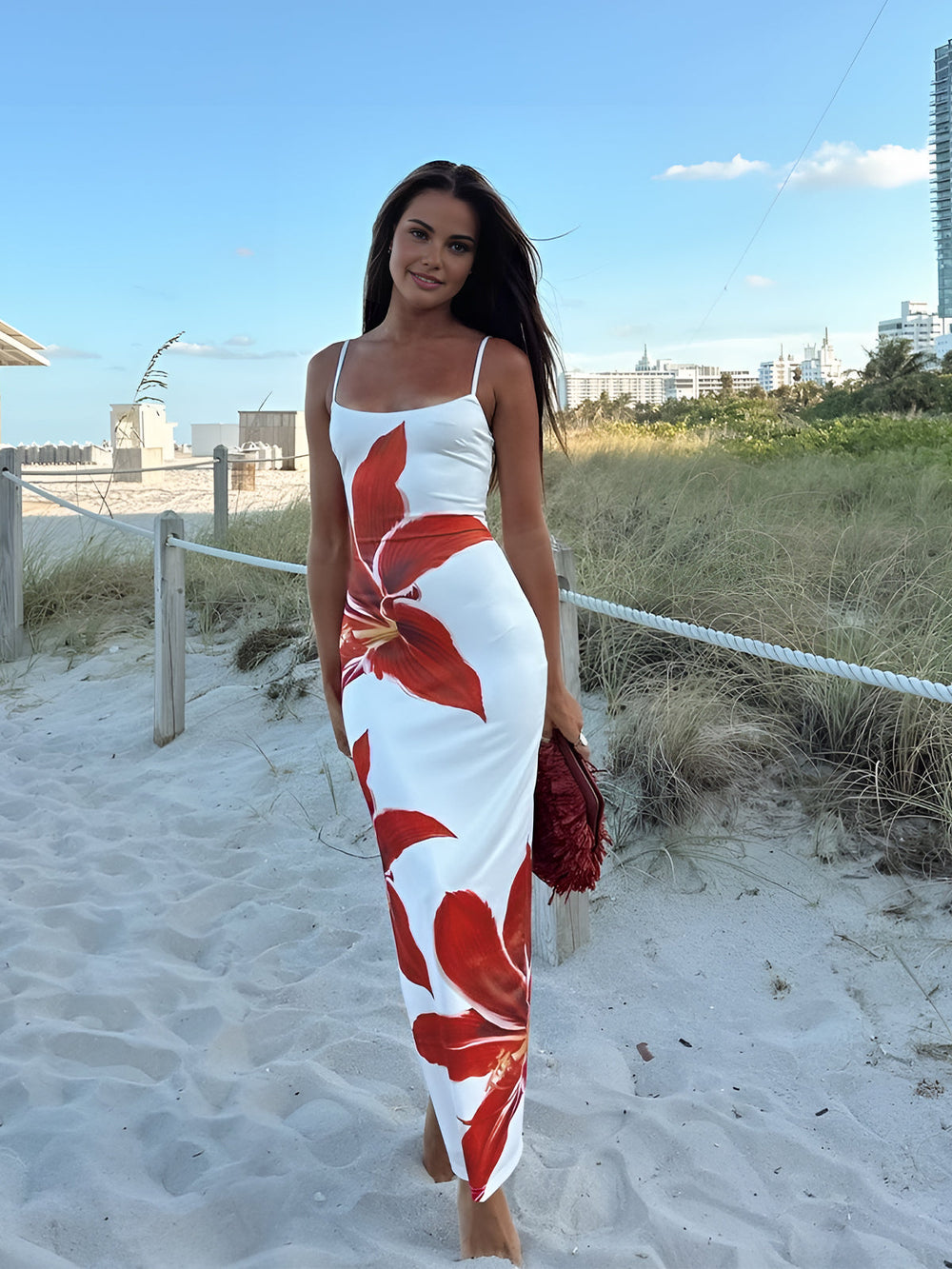 Robe Longue Longue Sans Manches Imprimée Florale