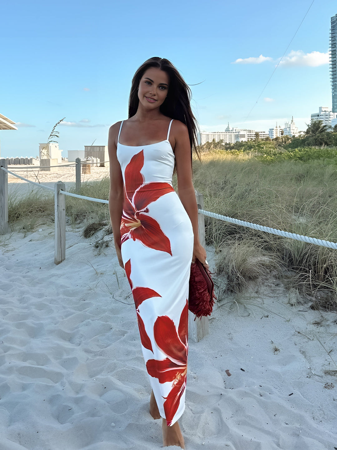 Robe Longue Longue Sans Manches Imprimée Florale