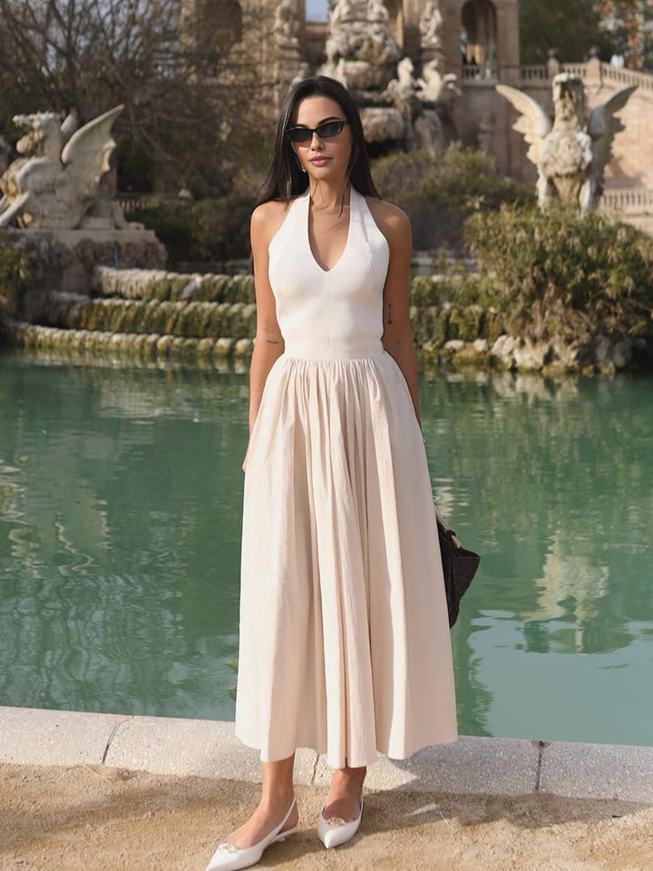 Robe Halter Sans Dos à Poches