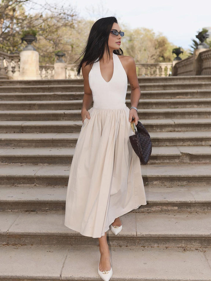 Robe Halter Sans Dos à Poches
